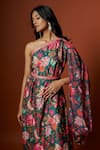 Shop_Meghna shah_Multi Color Slub Satin And Soft Georgette Embroidered Dress With Belt _at_Aza_Fashions