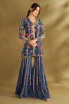 Buy_AFFROZ_Blue Viscose Crepe Digital Printed Ikat V Neck Floral Kurta And Sharara Set _Online_at_Aza_Fashions