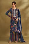 Buy_AFFROZ_Blue Viscose Crepe Digital Printed Ikat Round Floral Kurta Set _at_Aza_Fashions