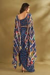 Shop_AFFROZ_Blue Viscose Crepe Digital Printed Ikat Floral Cape Blouse And Draped Skirt Set_at_Aza_Fashions