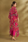 Shop_AFFROZ_Pink Viscose Crepe Digital Printed Ikat V Neck Floral Pattern Kurta And Pant Set _at_Aza_Fashions