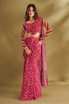 Buy_AFFROZ_Pink Viscose Crepe Printed Floral Buttis Boat Neck Pre-draped Saree With Blouse _at_Aza_Fashions