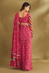 Shop_AFFROZ_Pink Viscose Crepe Printed Floral Buttis Boat Neck Pre-draped Saree With Blouse _at_Aza_Fashions