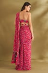 Shop_AFFROZ_Pink Viscose Crepe Printed Floral Buttis Sweetheart Pre-draped Saree With Blouse _at_Aza_Fashions