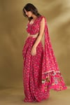 Buy_AFFROZ_Pink Viscose Crepe Printed Floral Buttis Sweetheart Pre-draped Saree With Blouse _Online_at_Aza_Fashions