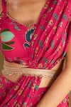 AFFROZ_Pink Viscose Crepe Printed Floral Buttis Sweetheart Pre-draped Saree With Blouse _at_Aza_Fashions