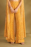 Buy_AFFROZ_Yellow Viscose Crepe Printed Floral Cape Open Ikat Flared Pant Set _Online_at_Aza_Fashions