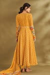 Shop_AFFROZ_Yellow Viscose Crepe Printed Floral Buttis V Neck Ikat Angarkha Anarkali Set _at_Aza_Fashions