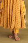 Buy_AFFROZ_Yellow Viscose Crepe Printed Floral Buttis V Neck Ikat Angarkha Anarkali Set _Online_at_Aza_Fashions