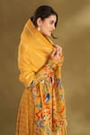 AFFROZ_Yellow Viscose Crepe Printed Floral Buttis V Neck Ikat Angarkha Anarkali Set _at_Aza_Fashions