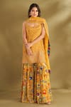 Buy_AFFROZ_Yellow Viscose Crepe Printed Floral Square Neck Ikat Buttis Kurta Set _at_Aza_Fashions