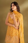 Buy_AFFROZ_Yellow Viscose Crepe Printed Floral Square Neck Ikat Buttis Kurta Set _Online_at_Aza_Fashions