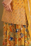 AFFROZ_Yellow Viscose Crepe Printed Floral Square Neck Ikat Buttis Kurta Set _at_Aza_Fashions