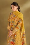 AFFROZ_Yellow Viscose Crepe Printed Floral V Neck And Ikat A-line Kurta Set _at_Aza_Fashions