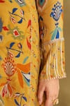 Buy_AFFROZ_Yellow Viscose Crepe Printed Floral V Neck And Ikat A-line Kurta Set 