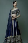 Buy_Pooja Peshoria_Blue Raw Silk Embroidery Kundan Sweetheart Neck Zari Gul Bridal Lehenga Set _at_Aza_Fashions