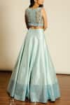 Shop_Pooja Peshoria_Blue Raw Silk Embroidery Crystals Round Sequin Galore Crop Top With Lehenga _at_Aza_Fashions