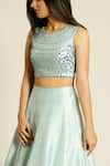 Pooja Peshoria_Blue Raw Silk Embroidery Crystals Round Sequin Galore Crop Top With Lehenga _Online_at_Aza_Fashions