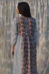 Shop_Studio Malang_Grey Cotton, Silk Embroidery Round Neck Pomegranate Print Dress_at_Aza_Fashions