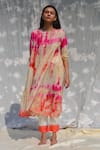 Buy_Studio Malang_Multi Color Chanderi Plain Round Tie Dye Tiered Dress_at_Aza_Fashions