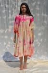 Studio Malang_Multi Color Chanderi Plain Round Tie Dye Tiered Dress_Online_at_Aza_Fashions