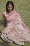 Buy_Studio Malang_Pink Chanderi Printed Rose Ombre Saree_at_Aza_Fashions