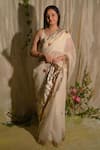 Buy_Studio Malang_White Chanderi Hand Embroidered Pomegranate Motif Saree _at_Aza_Fashions