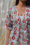 Studio Malang_Grey Cotton Silk Pomegranate Veli V Neck Pattern Peplum Top_Online_at_Aza_Fashions