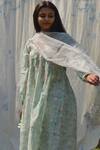 Buy_Studio Malang_Blue Chanderi Printed Floral Stripe V Neck Anarkali Set _Online_at_Aza_Fashions