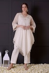 Buy_Surabhi Arya_White Mul Chanderi Embroidered Sequins V Neck Kurta And Pant Set _at_Aza_Fashions