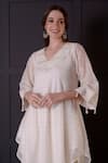 Surabhi Arya_White Mul Chanderi Embroidered Sequins V Neck Kurta And Pant Set _at_Aza_Fashions