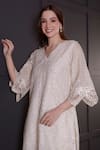 Surabhi Arya_White Kurta Mul Chanderi Embroidered Gota V Mirror And Dhoti Pant Set _at_Aza_Fashions