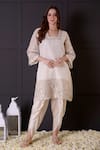 Buy_Surabhi Arya_White Kurta Mul Chanderi Embroidered Cutwork Zari And Dhoti Pant Set _at_Aza_Fashions