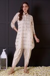 Buy_Surabhi Arya_White Kurta Mul Chanderi Embroidered Gota Short And Dhoti Pant Set _at_Aza_Fashions