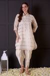 Buy_Surabhi Arya_White Kurta Mul Chanderi Embroidered Gota Short And Dhoti Pant Set _Online_at_Aza_Fashions