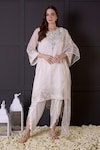 Buy_Surabhi Arya_White Kurta And Dupatta Organza Embroidered Zari Notched Dhoti Pant Set _at_Aza_Fashions