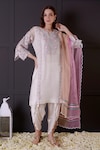 Surabhi Arya_White Kurta And Dupatta Organza Embroidered Thread Dhoti Pant Set _Online_at_Aza_Fashions