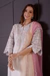 Surabhi Arya_White Kurta And Dupatta Organza Embroidered Thread Dhoti Pant Set _at_Aza_Fashions