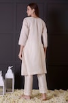 Shop_Surabhi Arya_White Chanderi Hand Embroidered Floral V Neck Kurta And Pant Set _at_Aza_Fashions