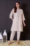 Buy_Surabhi Arya_White Chanderi Embroidered Floral Round Kurta And Pant Set_at_Aza_Fashions