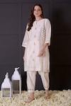 Surabhi Arya_White Chanderi Embroidered Floral Round Kurta And Pant Set_Online_at_Aza_Fashions