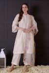 Buy_Surabhi Arya_White Kurta And Pant Chanderi Embroidered Thread Band Collar Set _at_Aza_Fashions