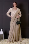 Buy_Surabhi Arya_Gold Saree Imported Shimmer Hand Pre-draped Set With Jacket _at_Aza_Fashions