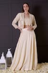 Buy_Surabhi Arya_Ivory Bamberg Silk Hand Embroidered Leaf Blouse Straight Jacket Lehenga Set_at_Aza_Fashions