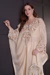 Buy_Surabhi Arya_Ivory Jacket Organza Hand Embroidered Leaf Blouse Straight Cape Set 