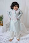 Mi Dulce An'ya_Grey 100% Organic Cotton Hand Embroidered Paisley Applique Kurta With Pant _Online_at_Aza_Fashions