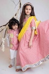 Mi Dulce An'ya_Pink 100% Organic Cotton Hand Embroidered Leheriya Pattern Lehenga Blouse Set_Online_at_Aza_Fashions