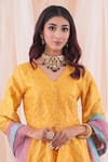 Shop_Farha Syed_Yellow Peplum Banarasi Brocade Woven Floral V Neck Pattern Kurta Sharara Set_at_Aza_Fashions