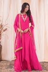 Buy_Farha Syed_Pink Anarkali Georgette Embroidered Mukaish Round Asymmetric Skirt Set_at_Aza_Fashions