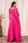 Farha Syed_Pink Anarkali Georgette Embroidered Mukaish Round Asymmetric Skirt Set_Online_at_Aza_Fashions